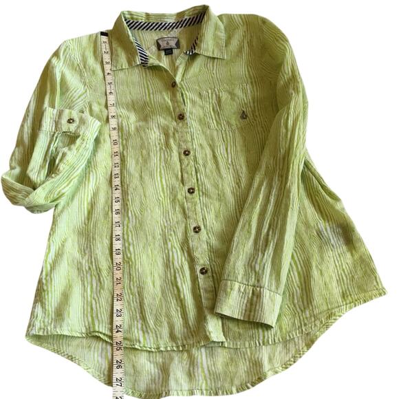 Vintage Y2k Volcom Lime Green Cream Long Sleeve Shirt Top Stitch Accents - Picture 11 of 16